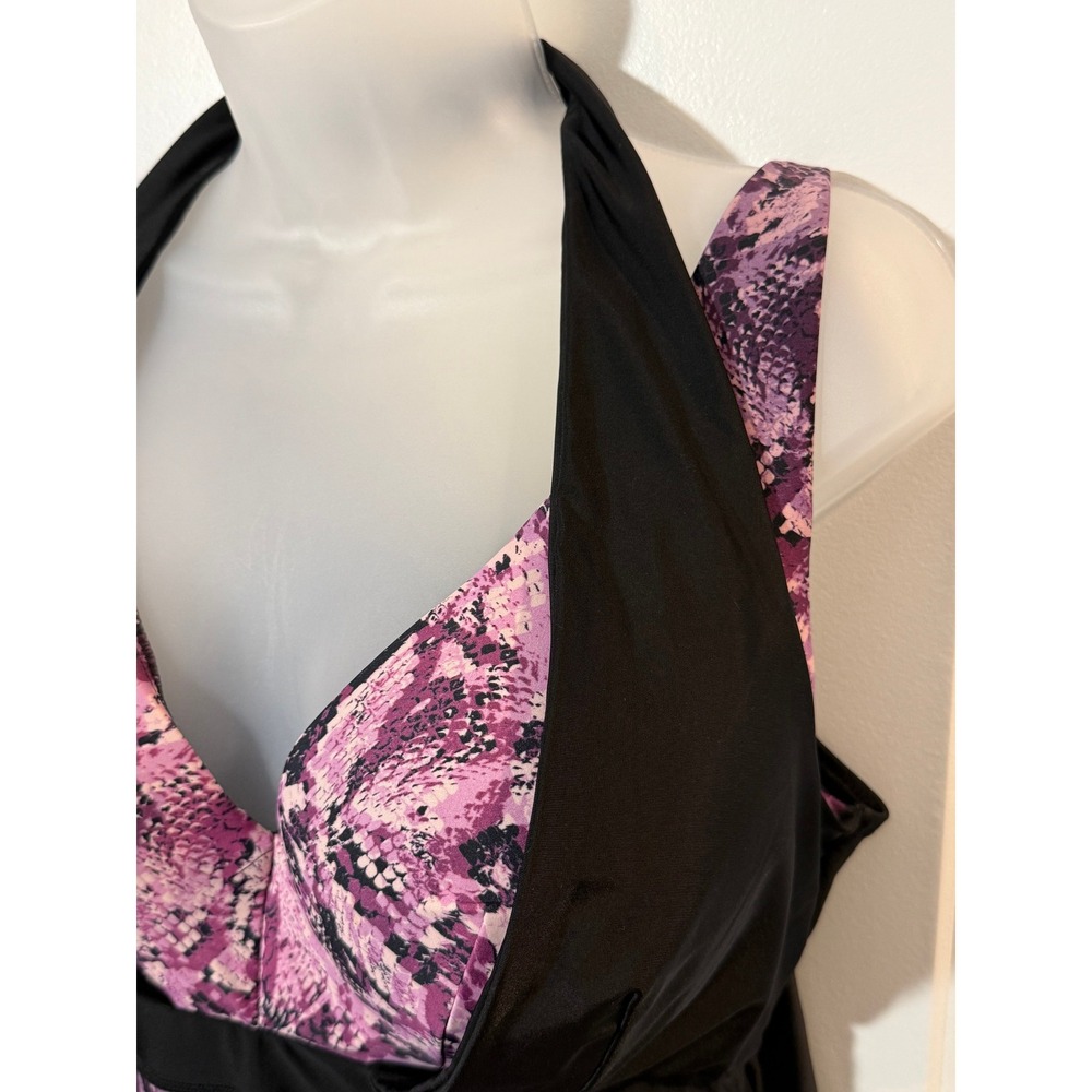 Livi Active Purple Snakeskin Underwire Tankini Top 38DDD Black Halter Swim Vacay - Picture 9 of 11